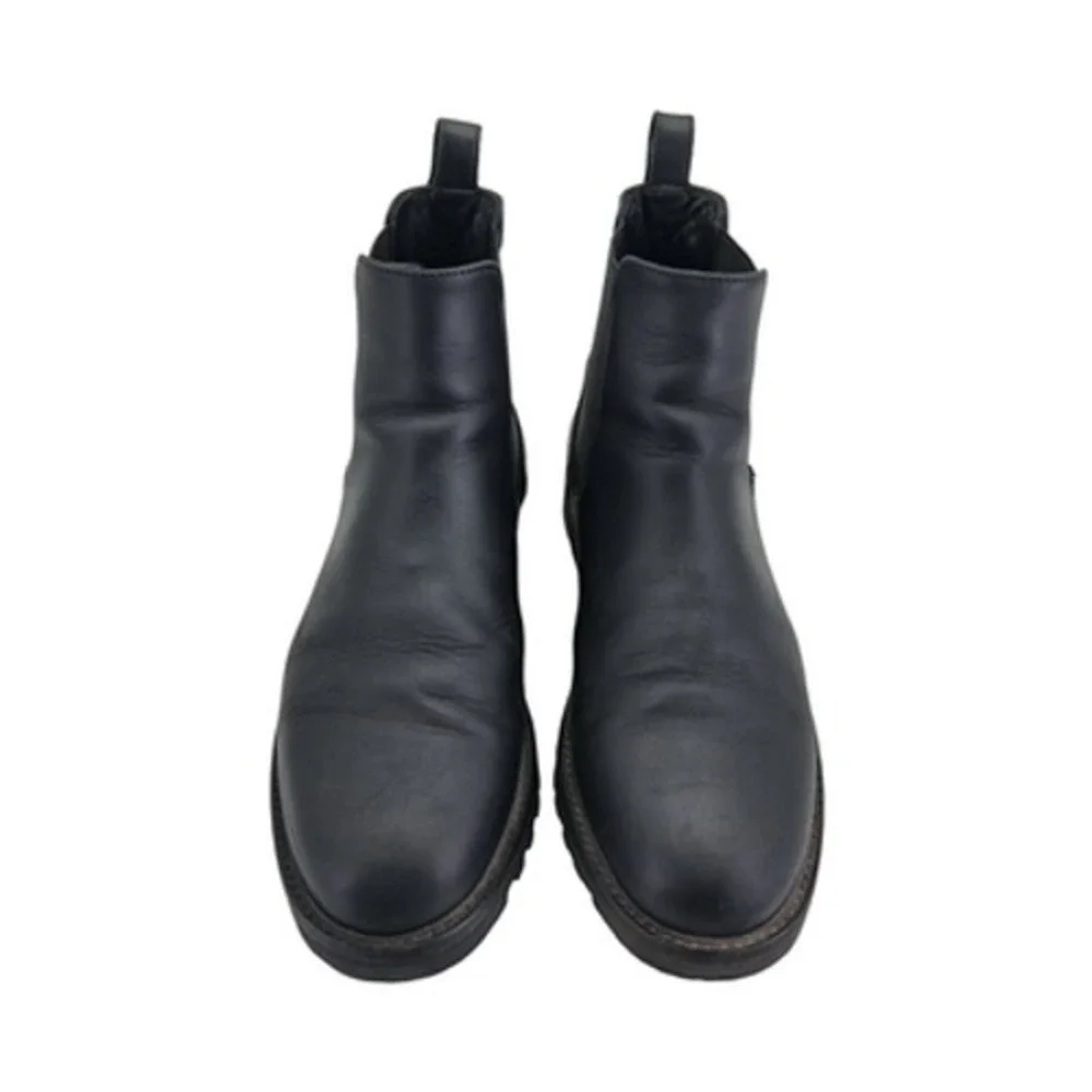 Patina Chelsea Boots Mens Size 9.5 Black Leather Pull On Ankle Casual Lug Sole